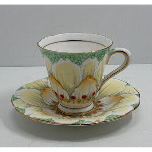 Vintage Bone China Tuscan Tea Cup & Saucer Yellow Floral Design & Gold Trim Engl